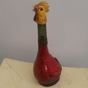Vtg Farmhouse Rooster cap  Red Liquor bottle Italy